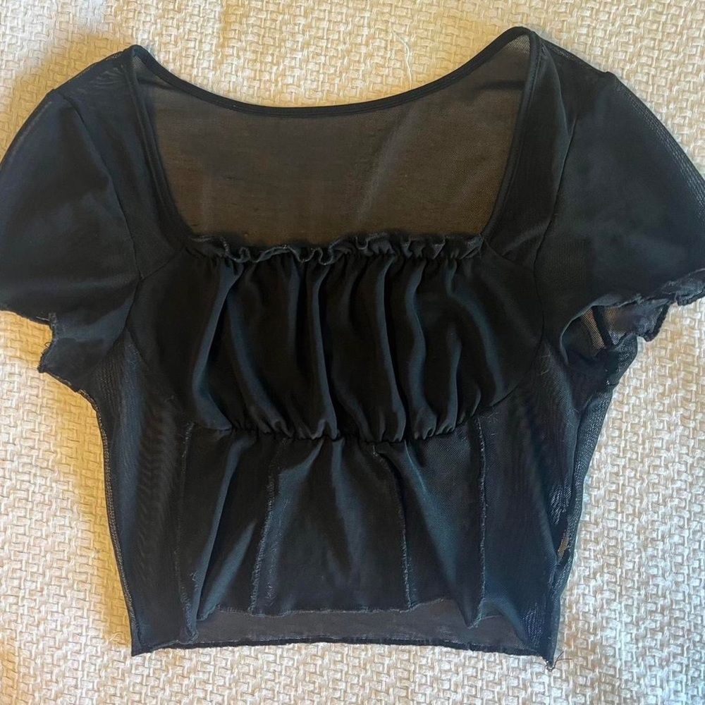 Mesh Black Ruched Top